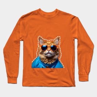 Cat in blue dress and glasses Long Sleeve T-Shirt